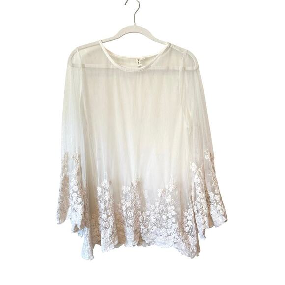 Ultra Pink Sheer Mesh Top with Embroidered Hem – XL - Picture 1 of 4